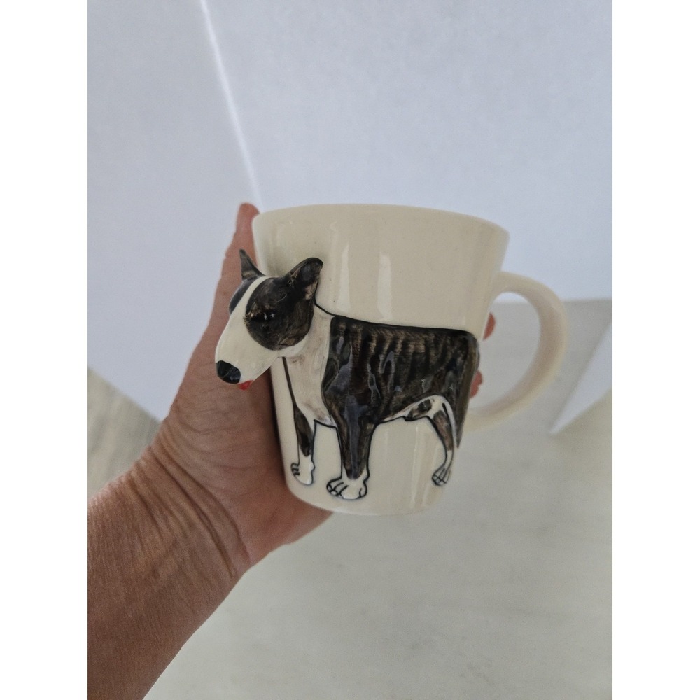 3D Bull Terrier Dog Ceramic Coffee Tea Mug Cup Brown White Red Tongue Gift